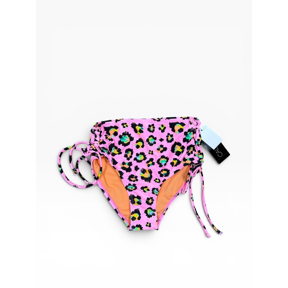 NWT California Waves Neon Pink Leopard Print High Waist Bikini Bottoms